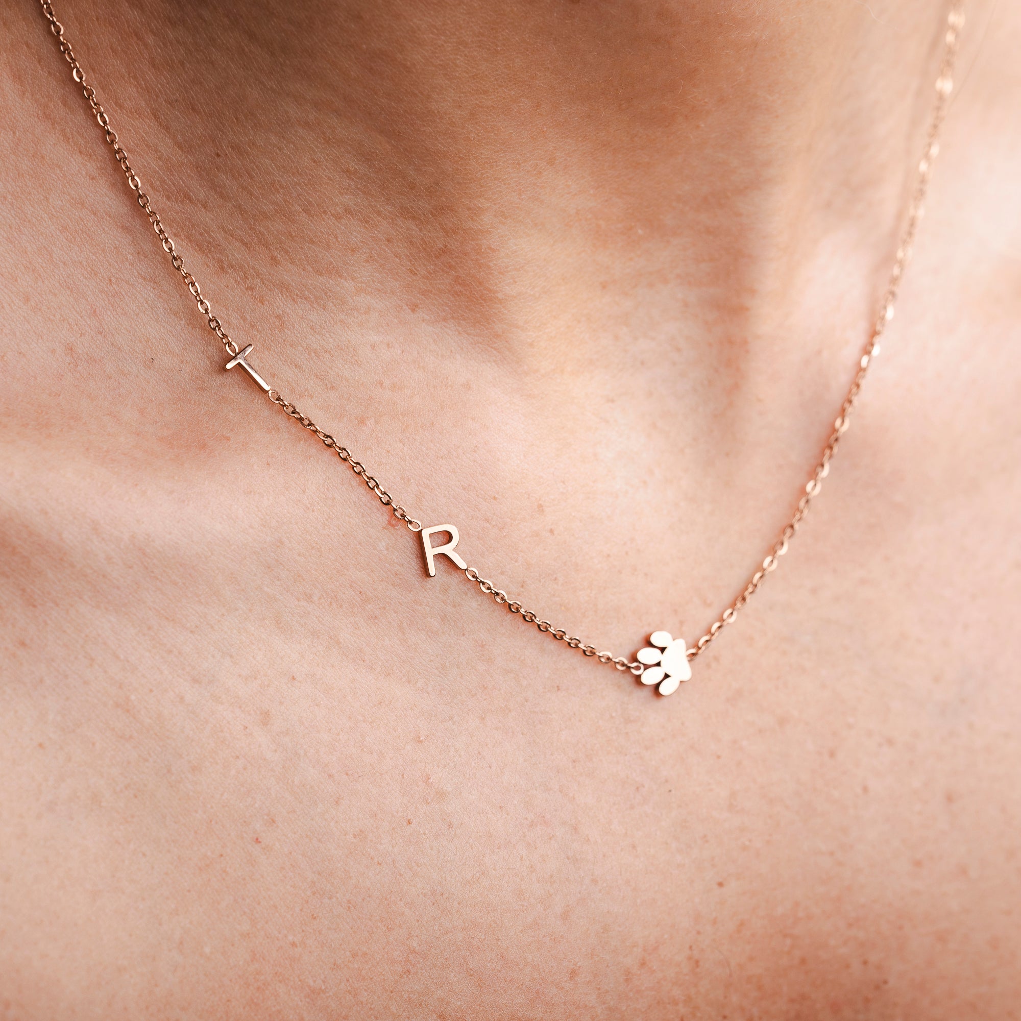 Custom Dainty Sideways Initial Necklace | Caitlyn Minimalist Rose Gold / 15 Inches