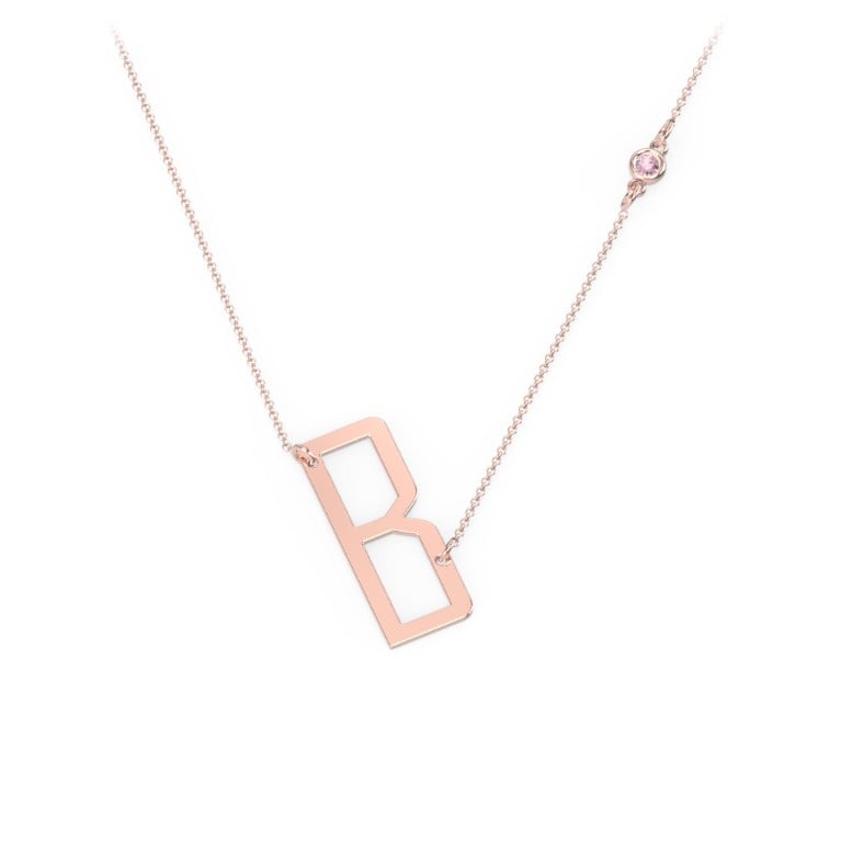 Personalized Asymmetrical Initial Necklace with Gemstone