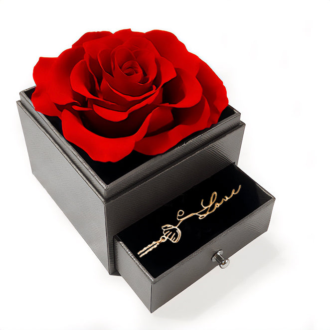 Birth Flower Name Necklace with Eternal Rose Box