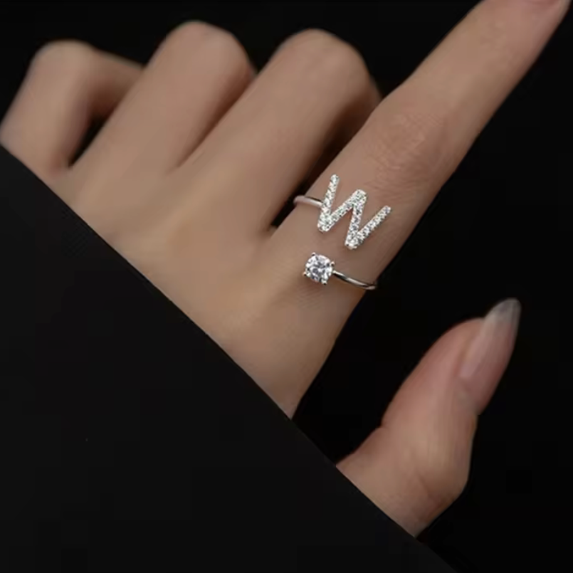 Diamond Initial Ring Adjustable