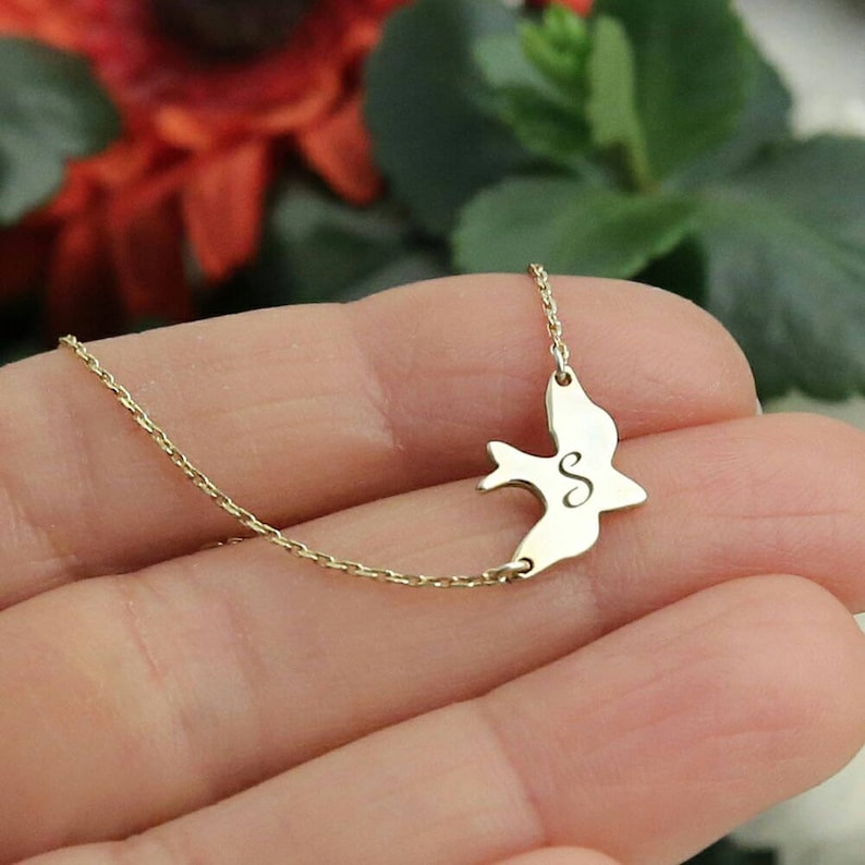 Personalized Dove With Initial Sideways Necklace