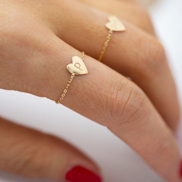 Dainty Heart Initial Chain Ring