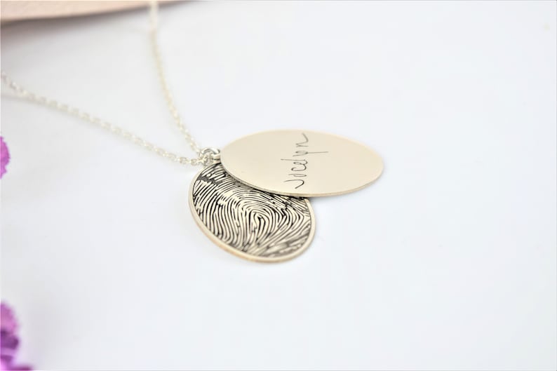 2 Charm Fingerprint and Handwriting Necklace