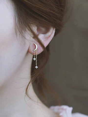Dainty Crescent Diamond Drop Earrings