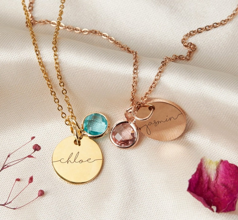 Custom Disc with Birthstone Necklace