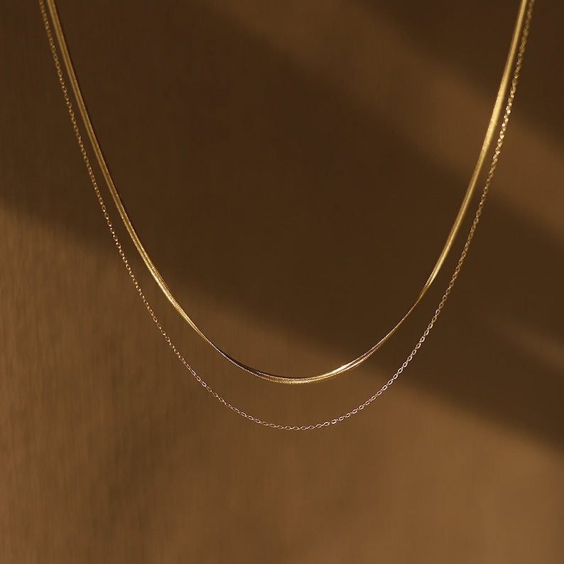 Dainty Herringbone Chain Necklace Set
