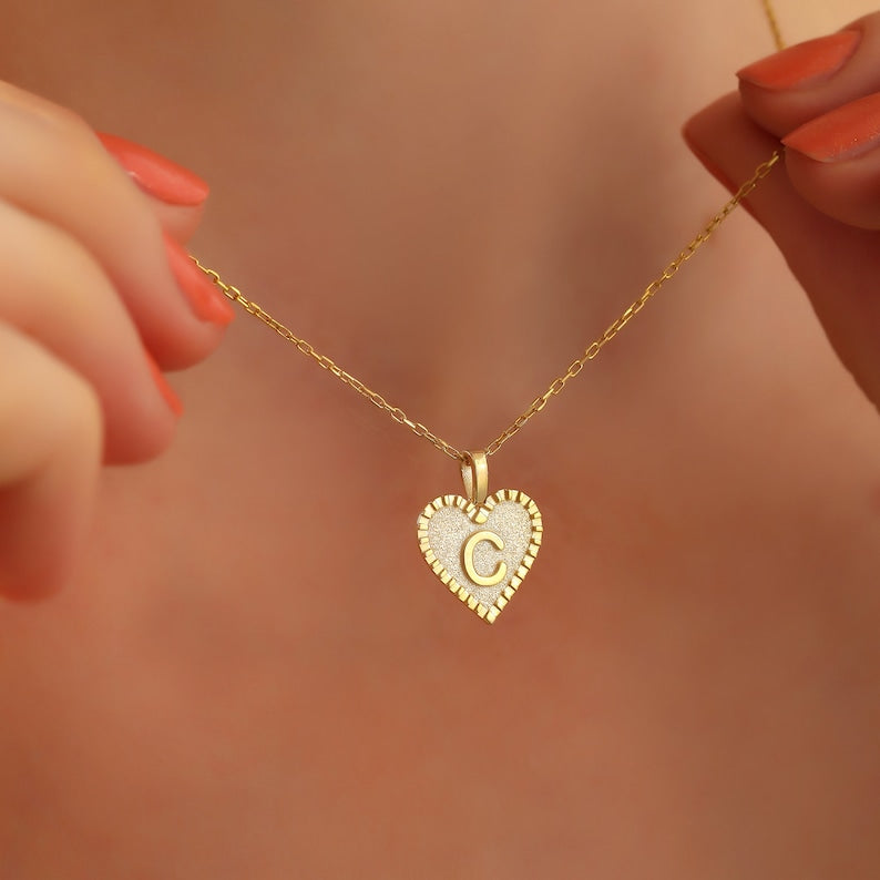 Custom Heart Necklace with Engraved initial
