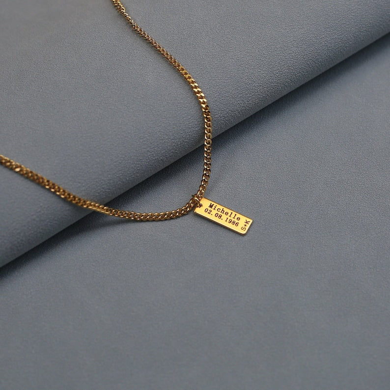 Personalized Name and Date Bar Necklace