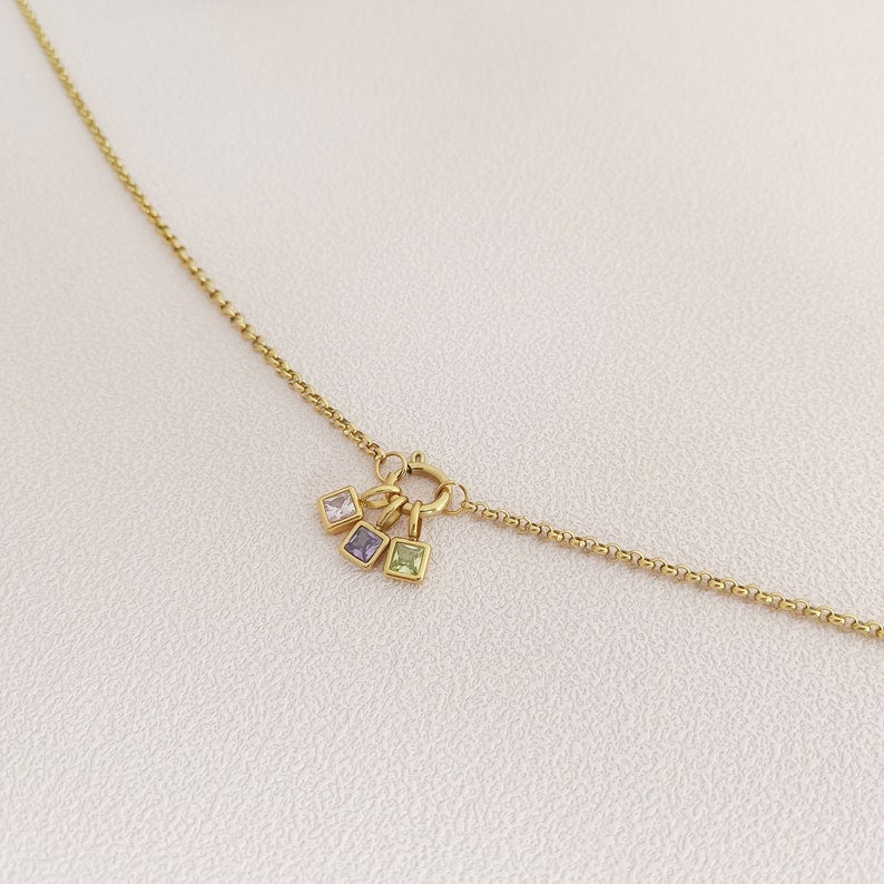 Family Cube Birthstone Charm Necklace