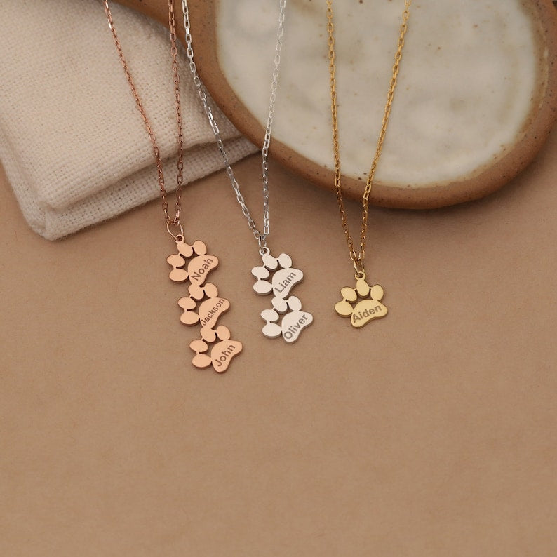 Paw Print with Name Necklace