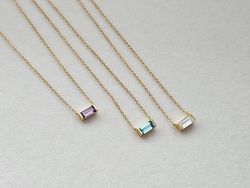 Dainty Baguette Birthstone Necklace