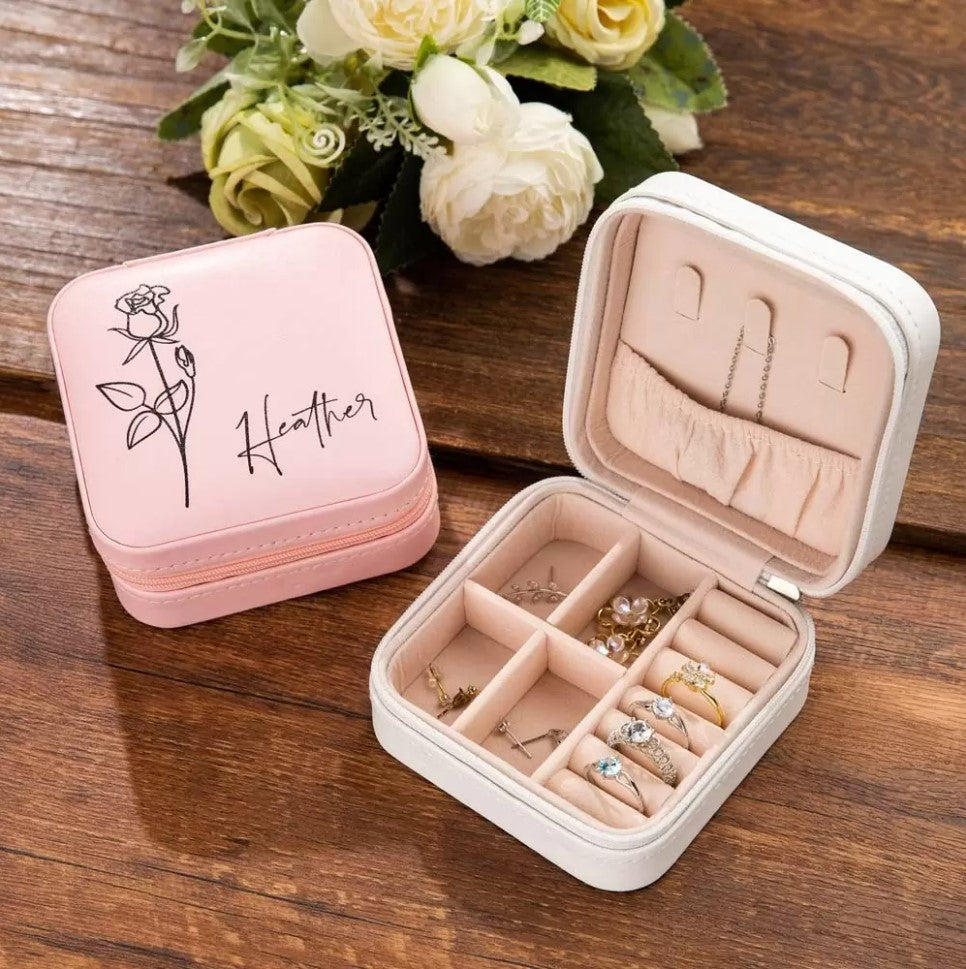 Custom Name Birth Flower Jewelry Box